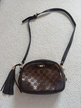 Brown Monogram Crossbody Bag with Tassel